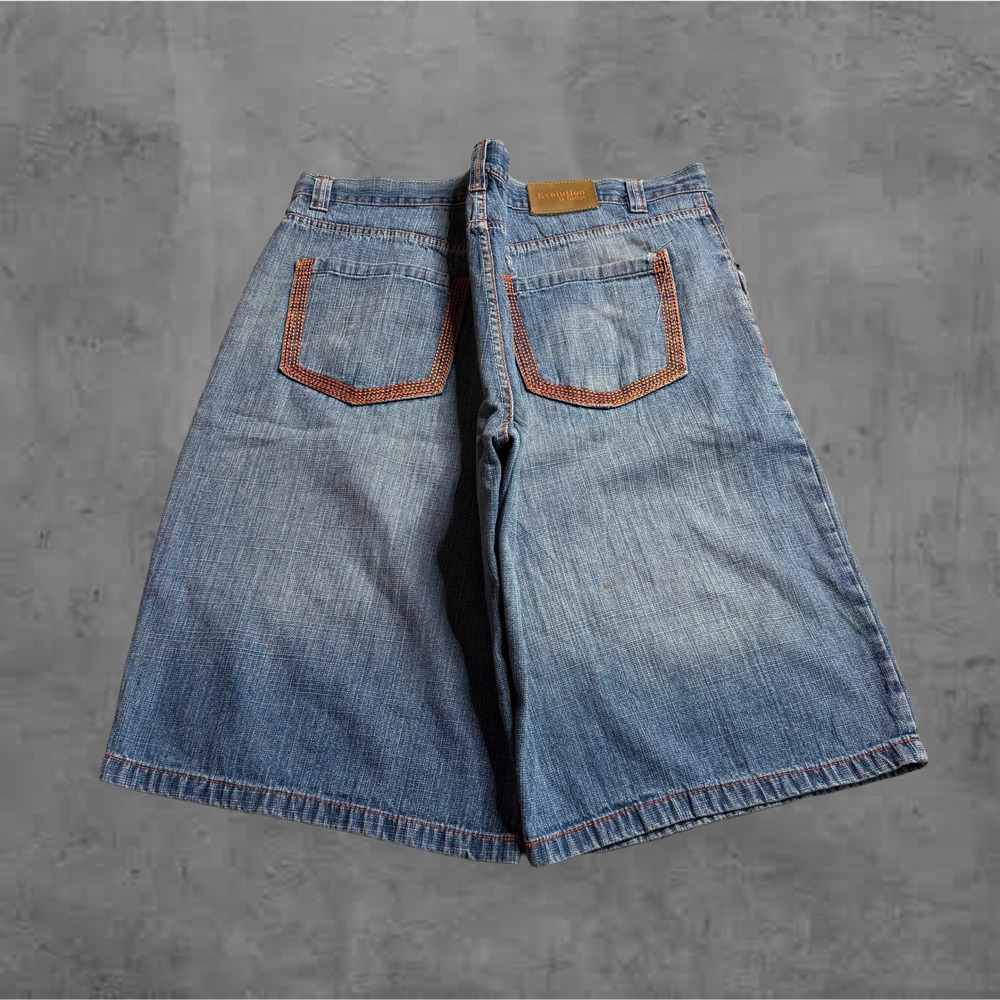 Evolution In Design Mens Wide Leg Denim Shorts Orange‎ Stitching